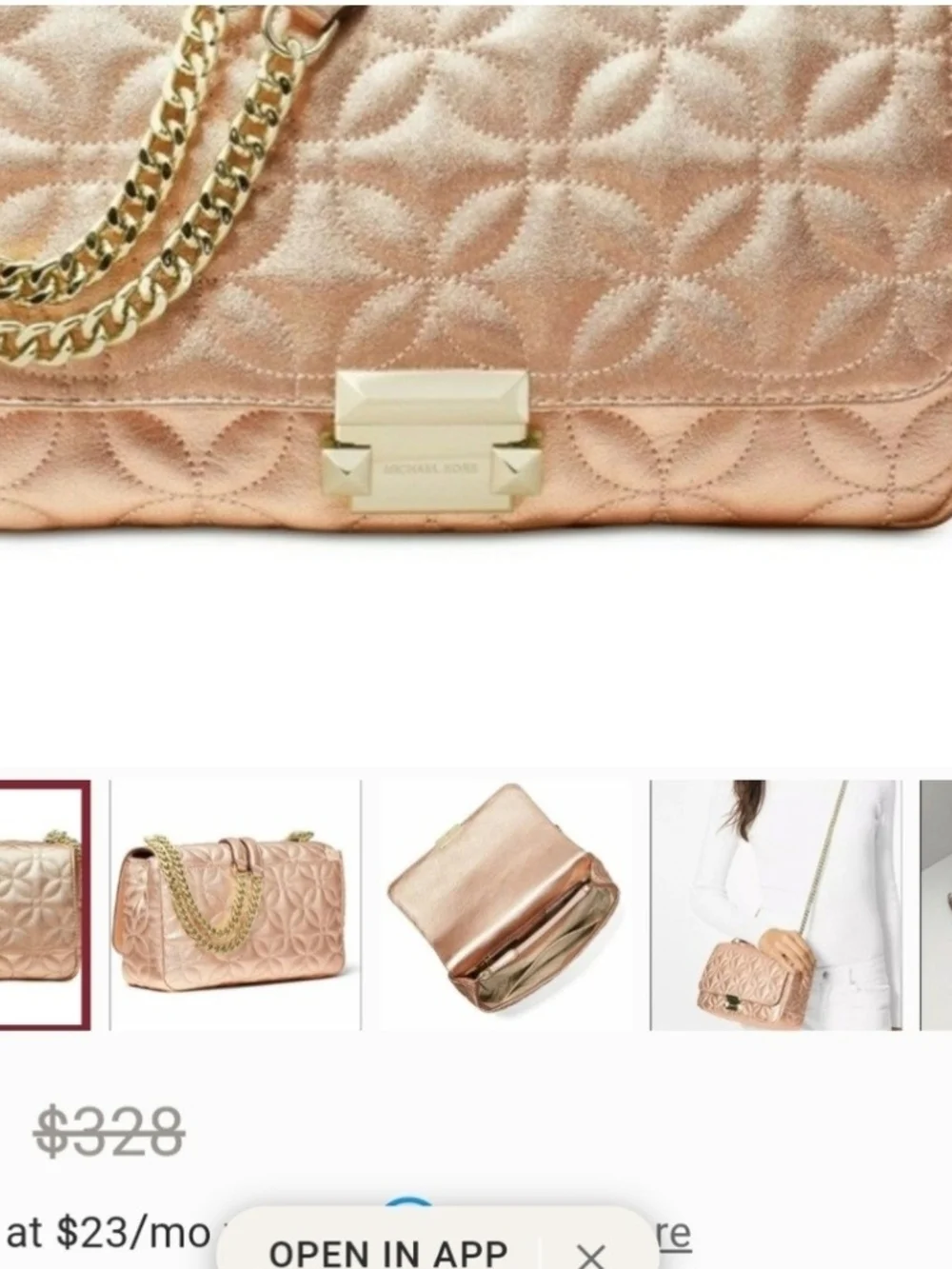 NWOT Michael Kors Metallic Rose Gold Quilted Chain Shoulder Crossbody